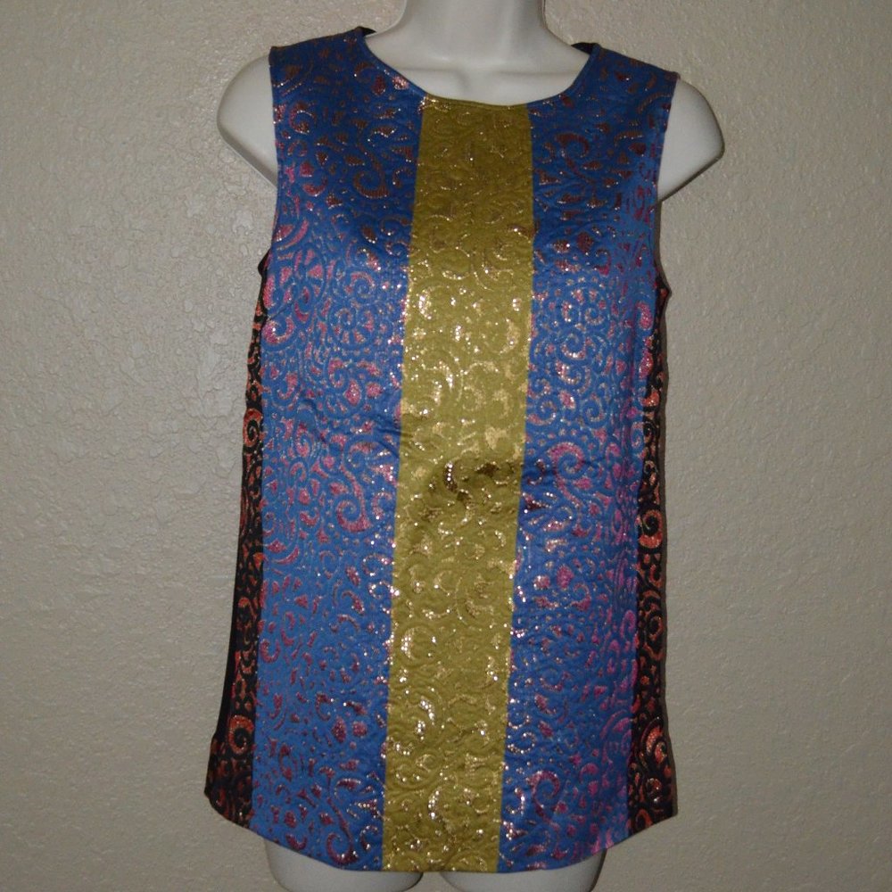 $650 Sz 4 Derek Lam Multicolor Metallic Detail Sleeveless Top Blouse